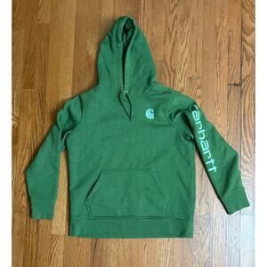 Carhartt Green Logo Hoodie Men’s Size Large Relaxed Fit Pullover Sweatshirt